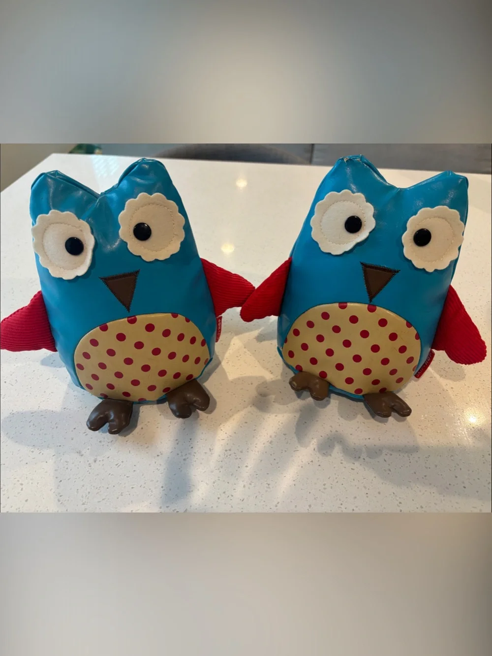 Skip Hop Zoo Faux Leather Weighted Owl Bookends Set of 2 Otis Blue Red